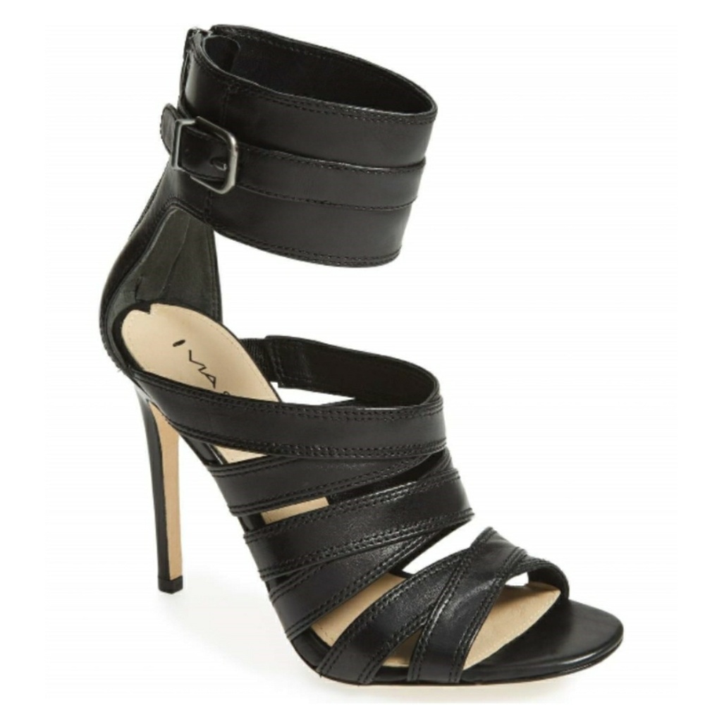 EUC Via Spiga Leather Strappy Ankle Cuff Heels